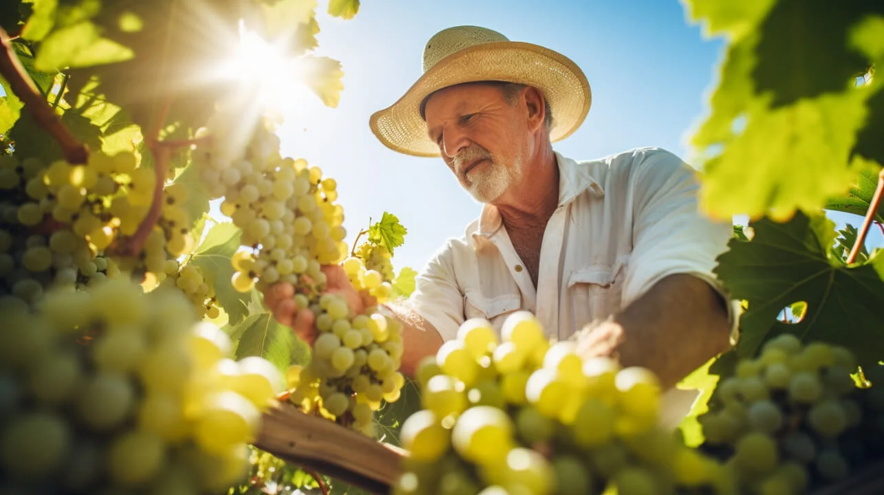 Influence-of-Climate-on-Australian-Chardonnay-winemaker-inspecting-grapes